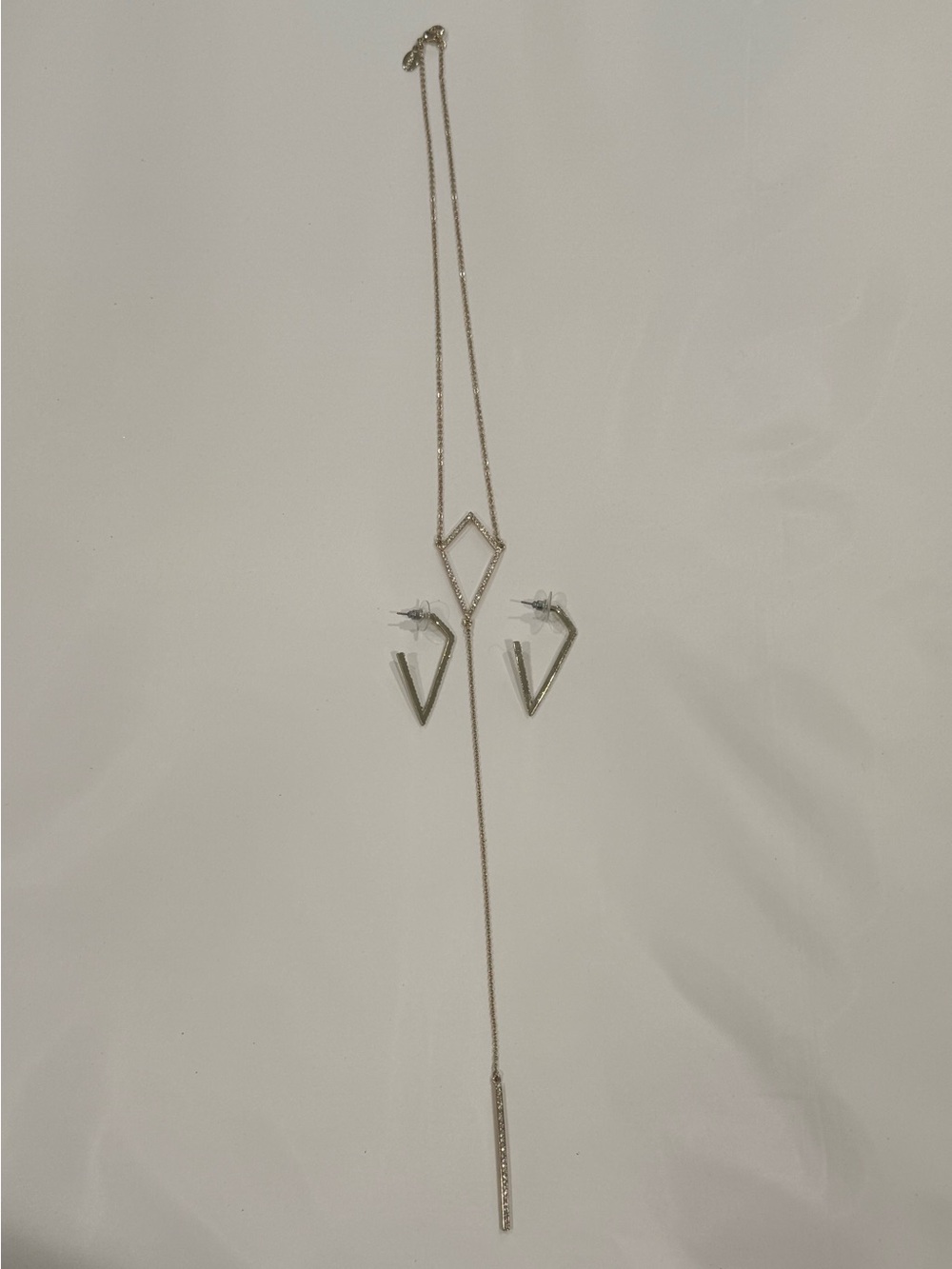 Gold Geometric Lariat Necklace & Earring Set